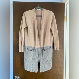 Madewell Two Tone Merino Wool Blend Open Front Cardigan in Tan and Gray size XS
